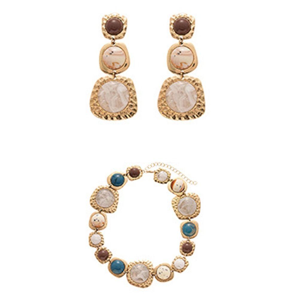 

Vintage Retro Resin Necklace Earring Fashion Collarbone Necklace Banquet Earrings