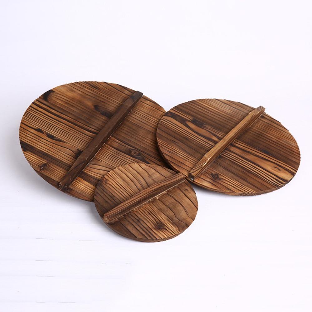 Traditional Universal Wooden Pot Cover 22-34cm Anti Scalding Fir Wood Pot Lid Round Iron Wok Pan Lid Kitchen Accessories