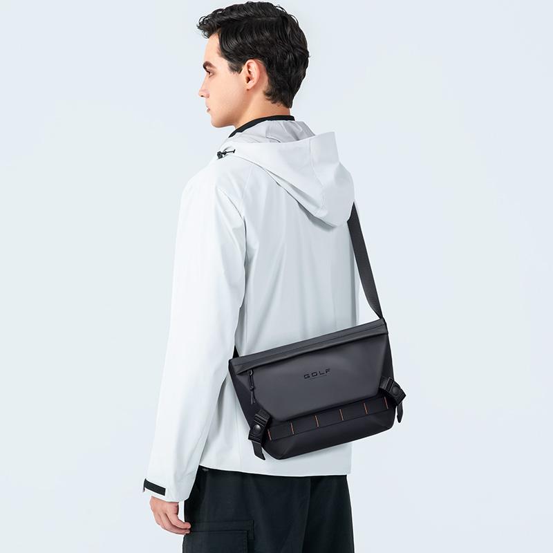 New GOLF Textile, Synthetic Leather Messenger Bag, Crossbody Bag Men's Black D241878
