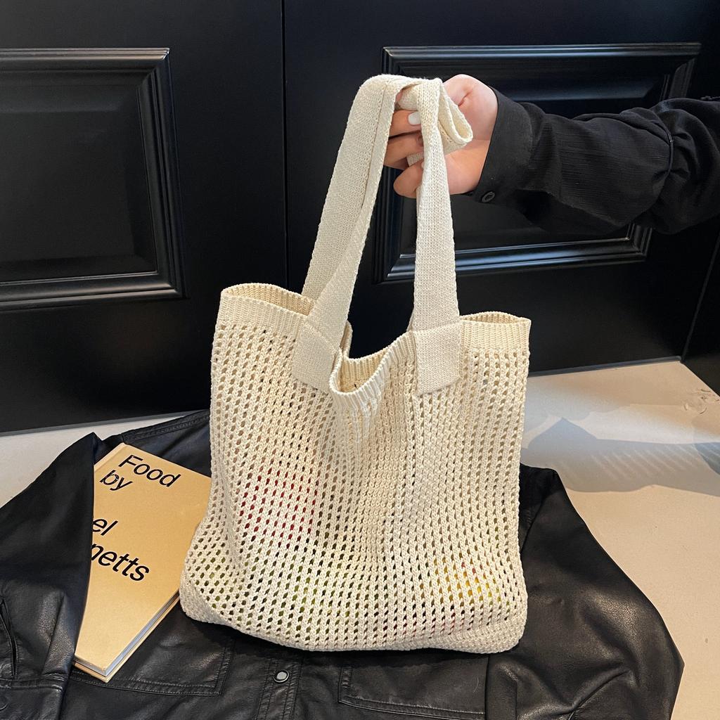 Small and Versatile Knitted Bag, Simple Woven Bag, Mesh Hollowed Out Women's Shoulder Bag, Tote Handbag