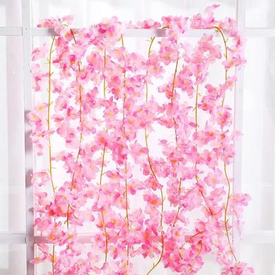 Artificial Cherry Blossom Flower Vines Hanging Silk Flowers Vines Fake Flower Garland for Home Wedding Garden Party Arch Decor
