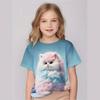 Kids Girls Clothes Cute Cat 3D Print Summer Short Sleeves Graphic T Shirts Outdoor Clothes for Children Cute Style Girl T-Shirt