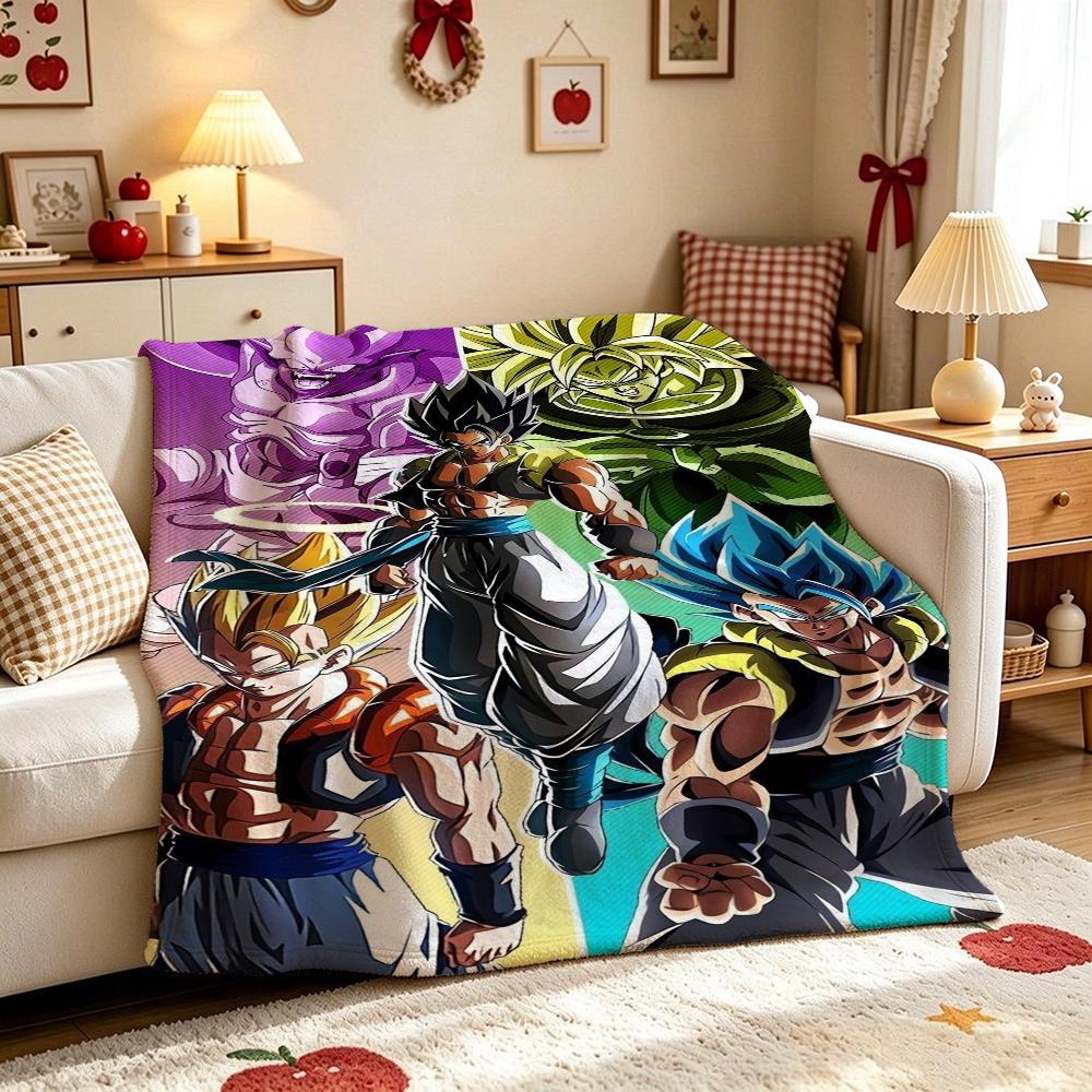 Goku'S Evolution Theme Anime Flannel Blanket Thick Warm Fleece Blanket For Bedroom Sofa Nap Home Party Decor New Year Gift