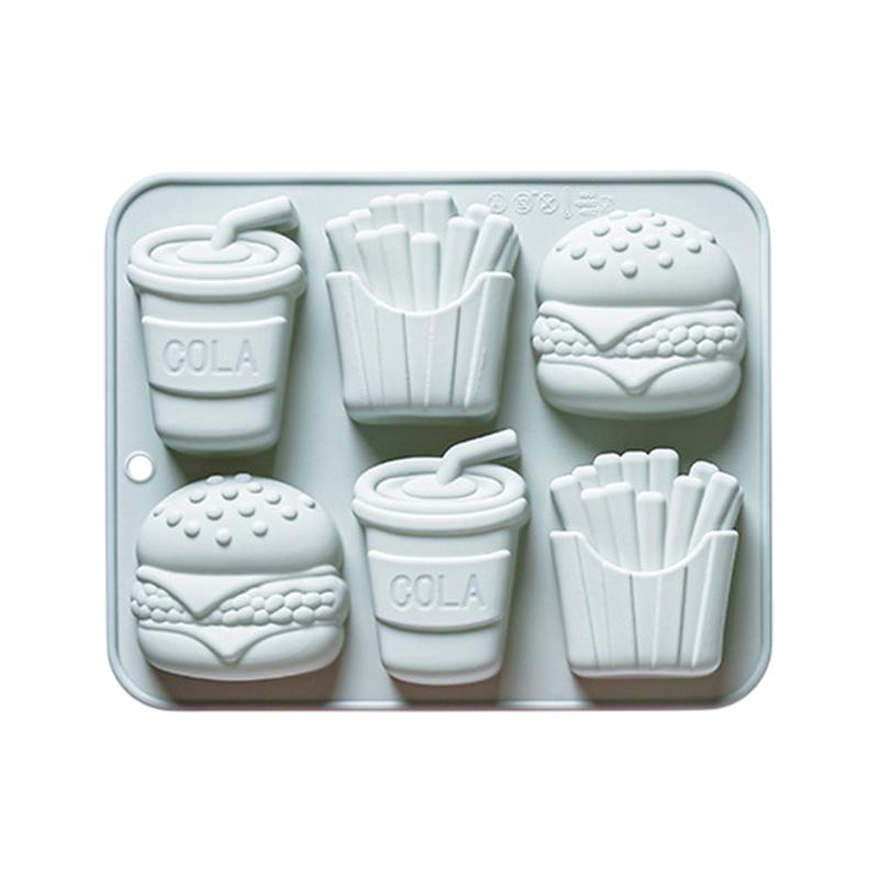 6-Loch Burger Pommes Cola Silikonform Fondant Süßigkeiten Schokolade Form Seife Gelee Epoxidharz Form Kuchen Dekoration Werkzeuge