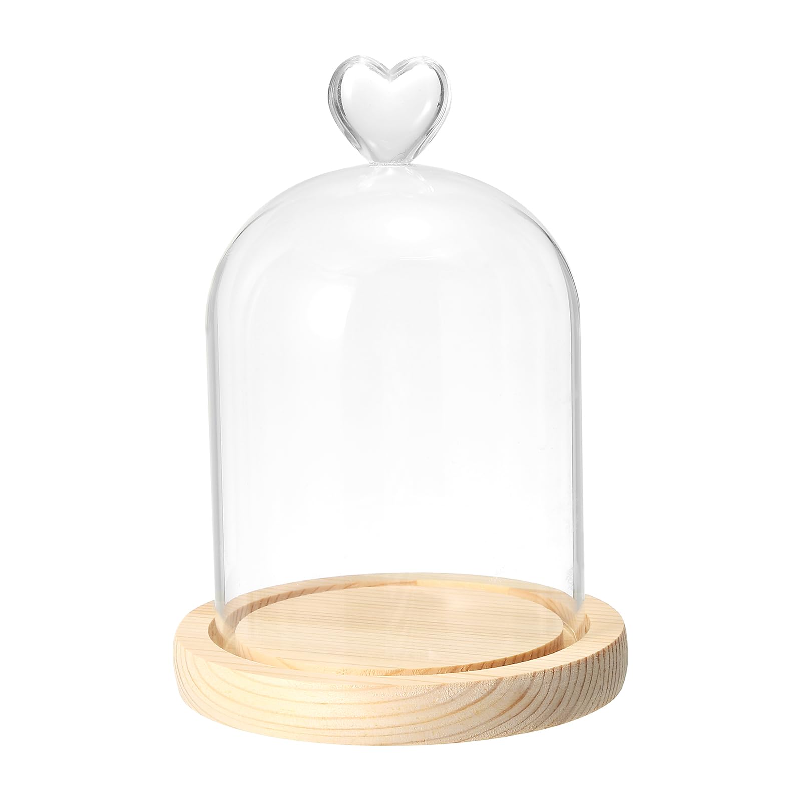 

PATIKIL 5.1 x 3.9 Glass Dome Cloche, Clear Glass Bell Jar Display Case, Tabletop Centerpiece with Wooden Base, LED Light, Plant, Home Decor, Natural