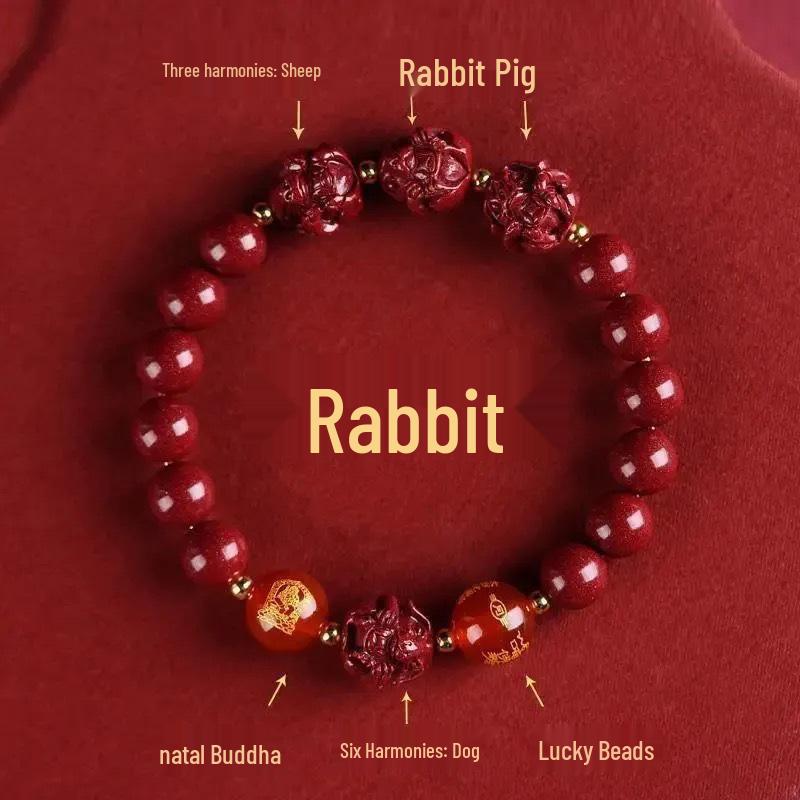 Twelve Zodiac Bracelet for Men & Women - Cinnabar Six Harmonies Beads, Lucky Charm, Perfect Benming Year Gift
