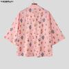 INCERUN Men Lapel Neck Short Sleeve Floral Print Striped Patchwork Casual Summer Shirts Tops