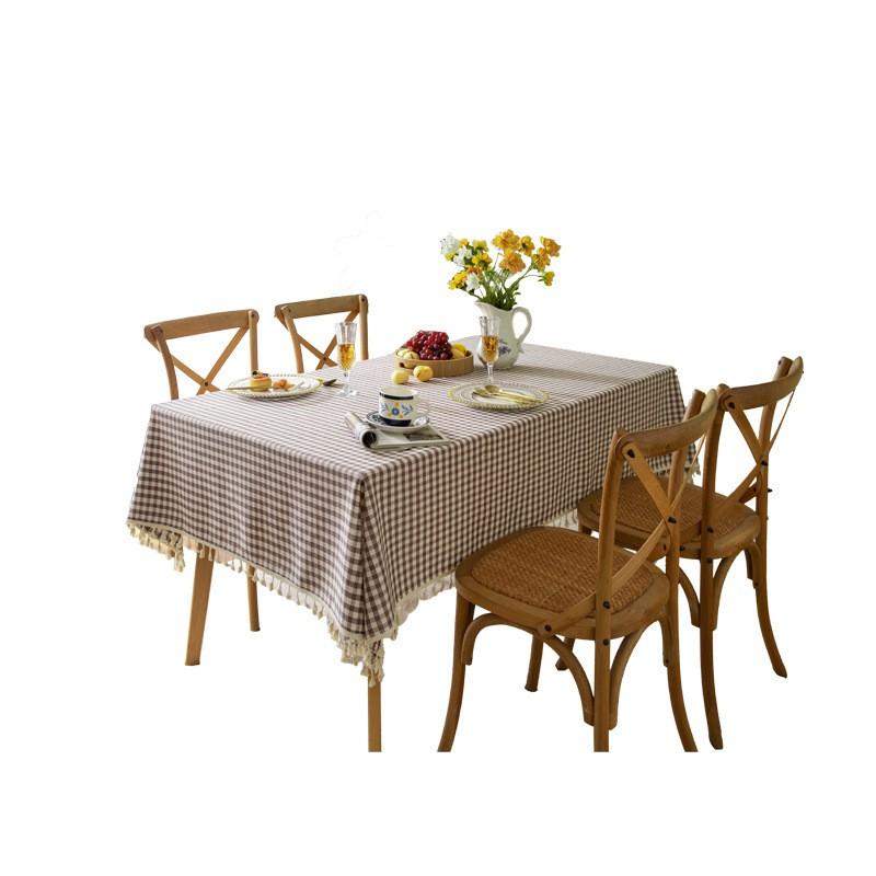 Linen Cotton Plaid Tablecloth With Tassel Trim Rectangular Dining Table Cover Nordic Minimalist Home Decor