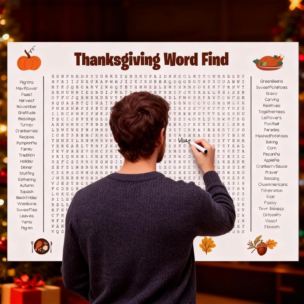 Jumbo Thanksgiving & Christmas Word Search Poster Giant Wall Game Fun-Filled 50 Words Search Puzzle Holiday Activity Poster