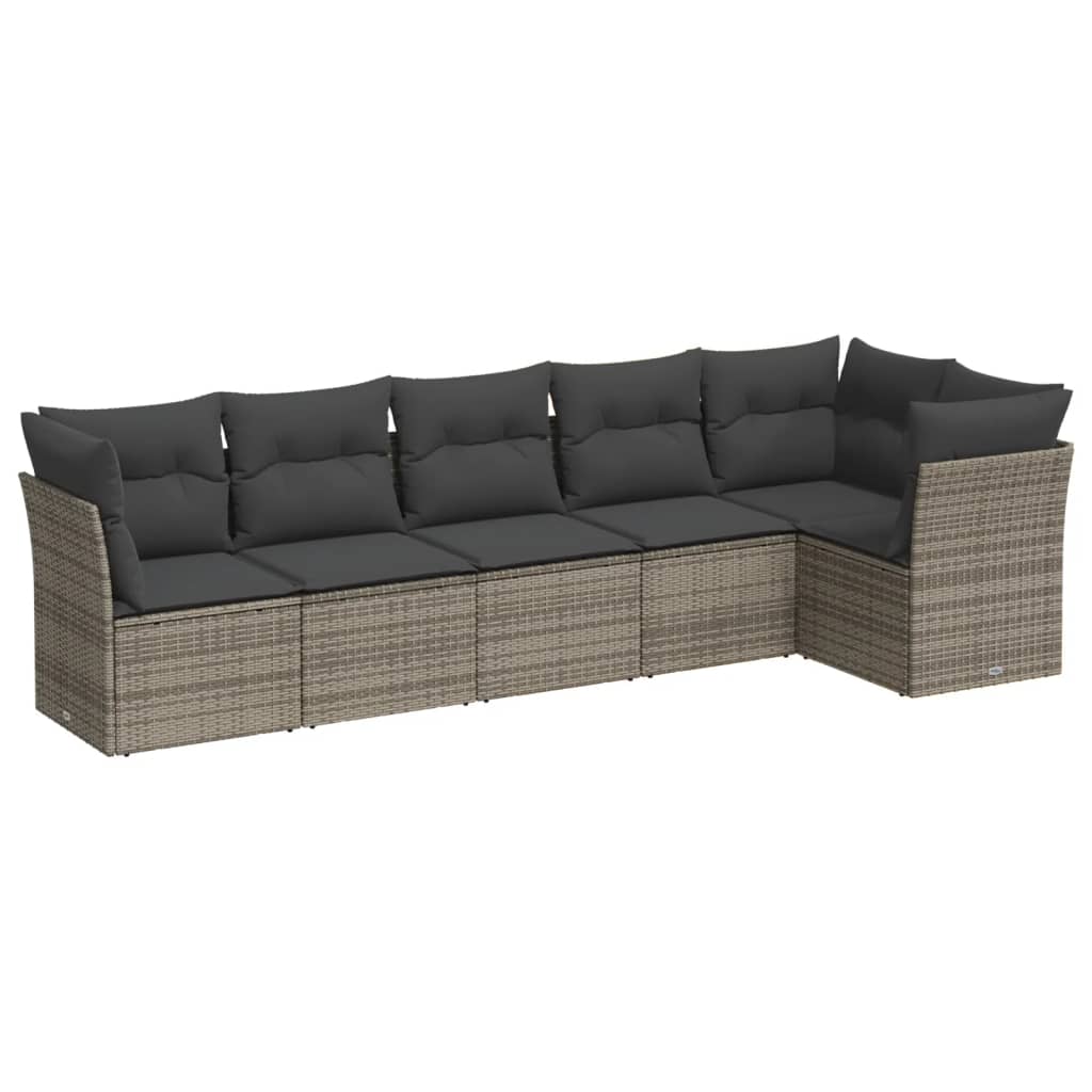 Vidaxl 6-Cz. Gartenmöbel-Set mit Kissen, Grau, Polyrattan