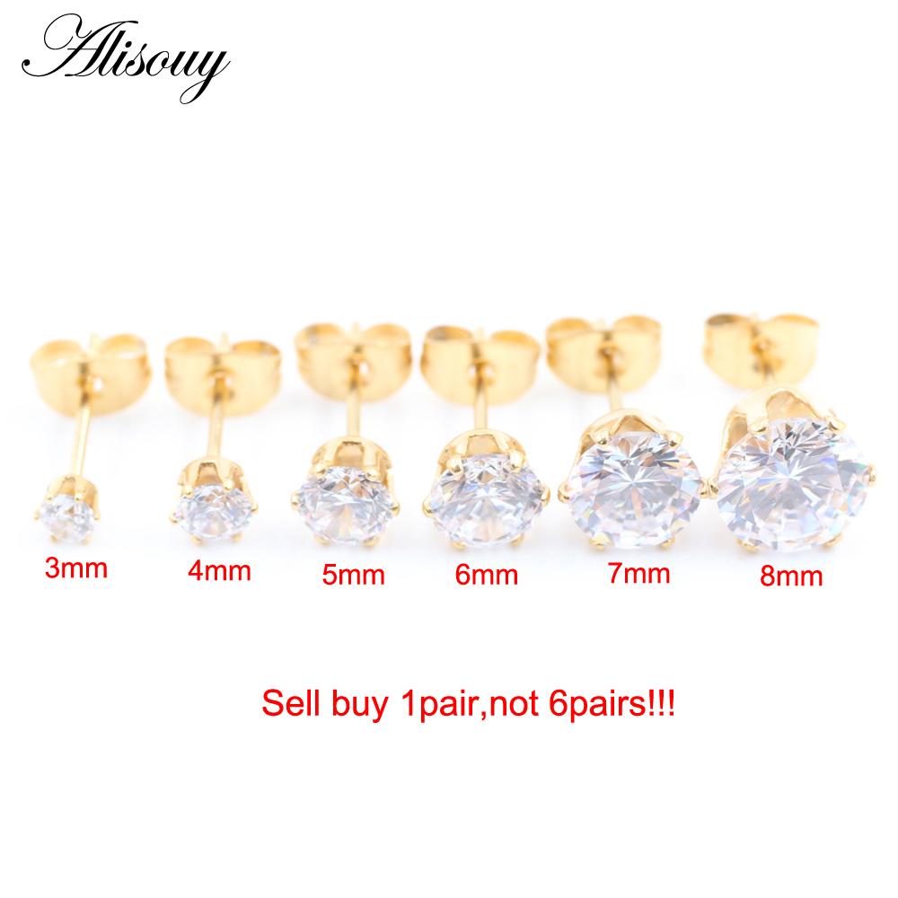 Alisouy 2 יחידות נירוסטה עגול זירקוניה מעוקבת קריסטל CZ נשים גברים עגילי חתיך לאוזן טרגוס סחוס הליקס פירסינג תכשיטים
