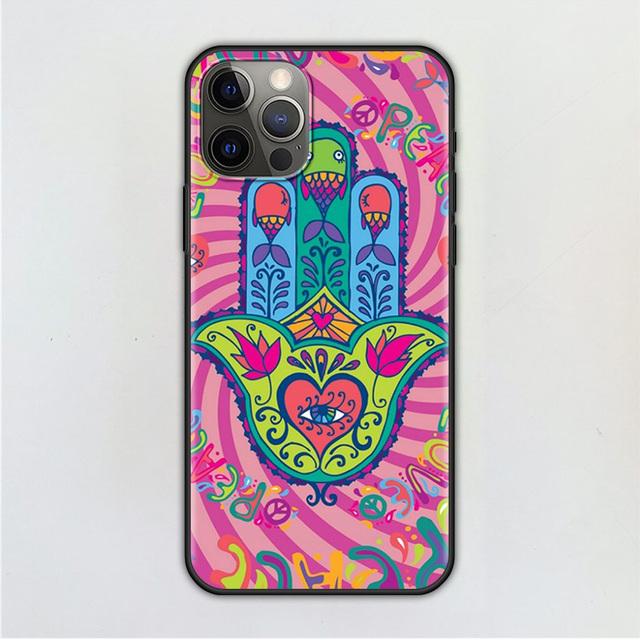 Handyhülle für iPhone 14 12 Mini 11 Pro X Xs Max Xr 8 7 6 6s Plus Schwarz TPU Fundas Capa Hamsa Hand Amulett Psychedelic Art