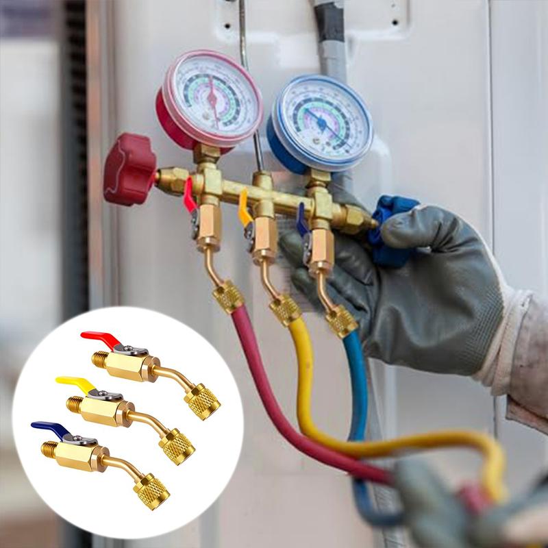 A2L R-32 R-454B Valve Adapter 1/4" Female Flare1/4" Left-Hand Female Ball Valve Refrigeration Charging Hoses Engine Parts
