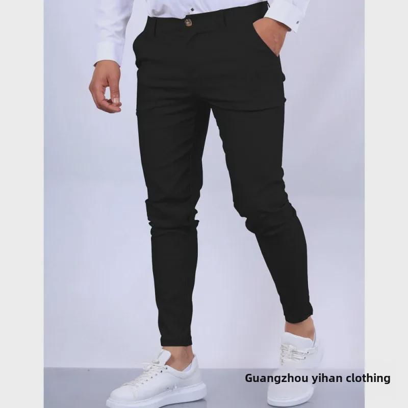 Pantaloni da uomo casual da lavoro a vestibilità slim, texture europea e americana