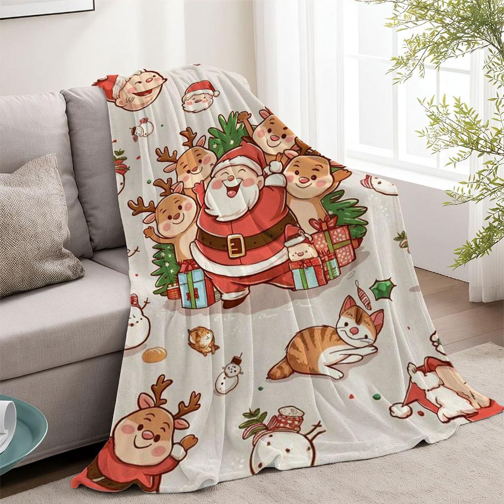 Weihnachts-Cartoon-Thema Bedruckte Decke für Sofa, Reise, Camping, Wohnzimmer, Büro, Klimadecke für alle Jahreszeiten, Geschenke