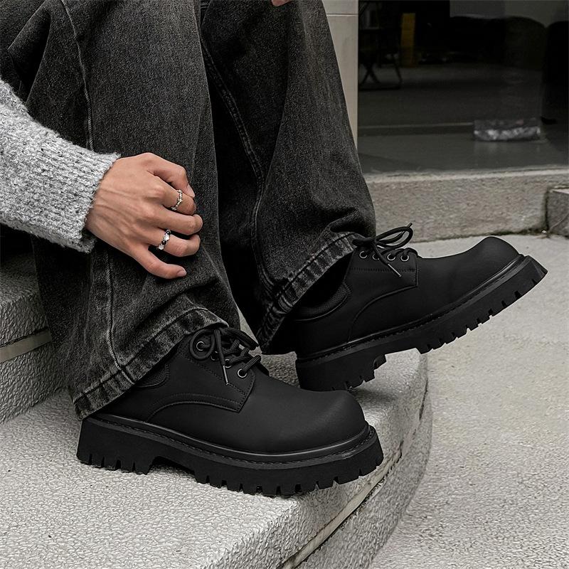 Men's shoes low-top thick-soled rhubarb boots 2024 autumn new big-headed leather shoes trendy versatile derby shoes 66325-J