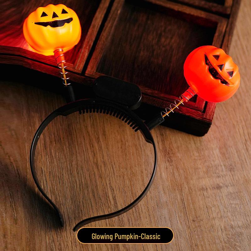Svítící Halloweenská Dýně s Čertovskými Rohy Čelenka pro Koncerty a Večírky