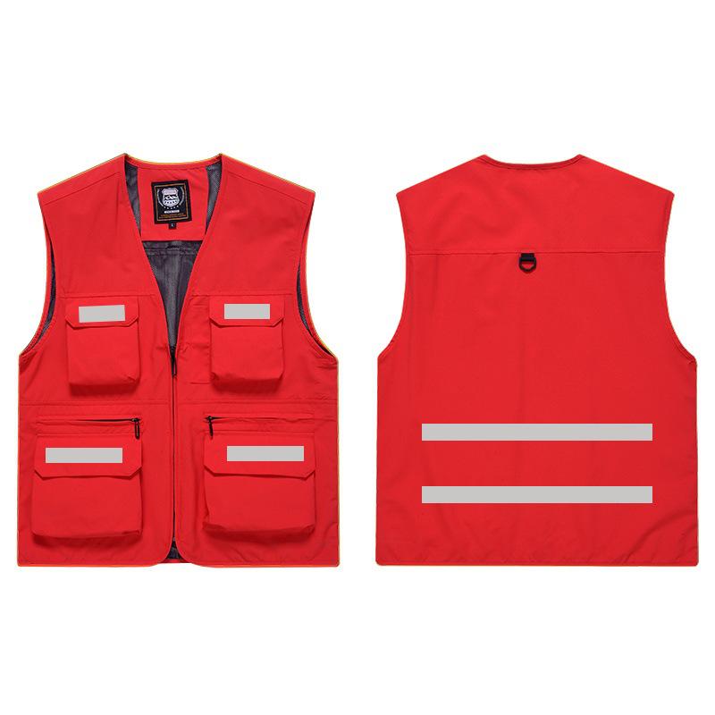 Individuelle reflektierende Arbeitsweste mit mehreren Taschen für Damen und Herren, geeignet für alle Jahreszeiten und ideal für Gruppenkäufe & Fotografie.