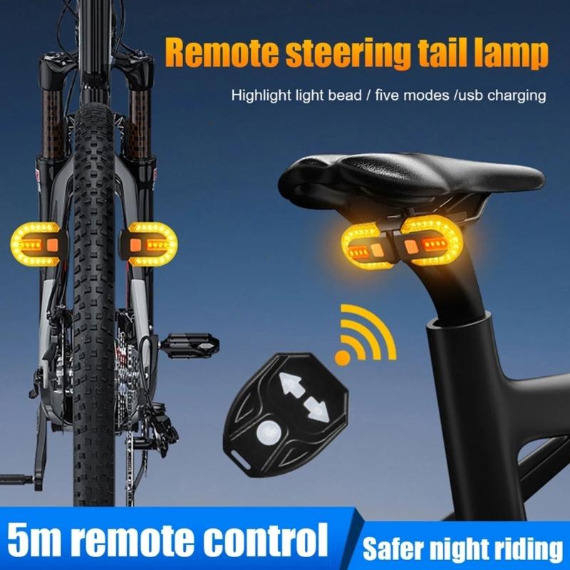 Bikes Front Rear Light Bright Bikes Tail Light with Turn Signals USB Rechargeable LED Warning Lamps with Remote Control