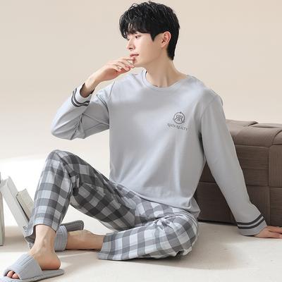 Fall and Winter Men's New Pajamas Homewear Suit Cotton Spring and Fall Pajamas Teenagers Large Size Leisure Pajamas Homewear Set
