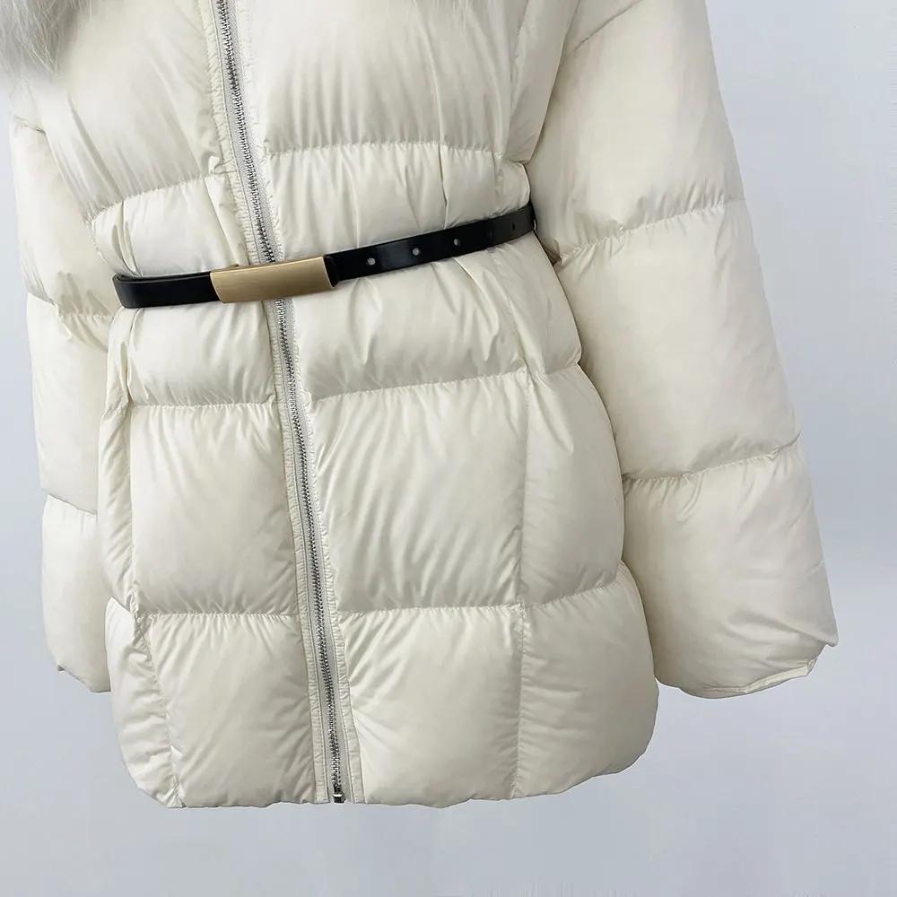 OFTBUY Winter Jacket Women Natural Real Raccoon Fur Collar Belt Thick Warm Duck Down Coat Detachable Outerwear Streetwear Casual