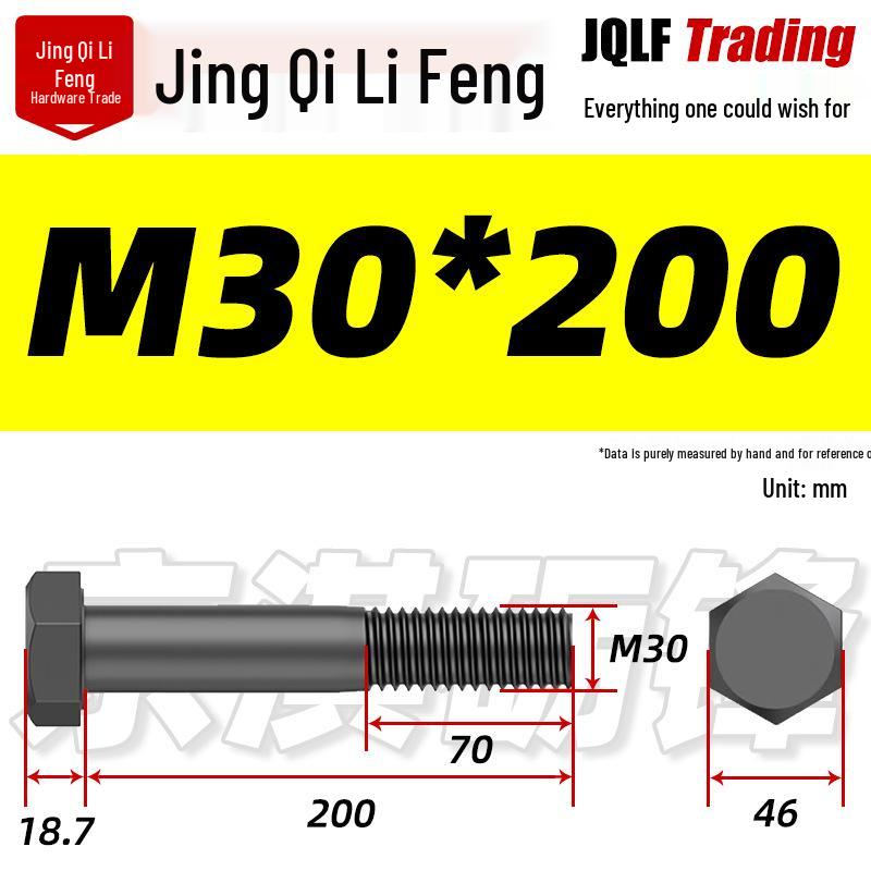 M27-M39 Grade 12.9 Blackened Half-Thread Hexagon Bolt