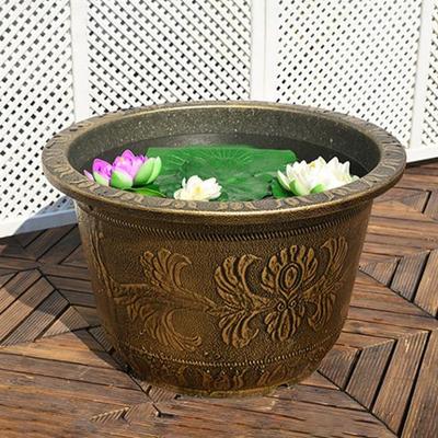Yousheng Maceta Grande Maceta Gruesa con Orificio de Drenaje Maceta de Resina Retro de Loto para Plantas de Interior Exterior Jardinería Doméstica