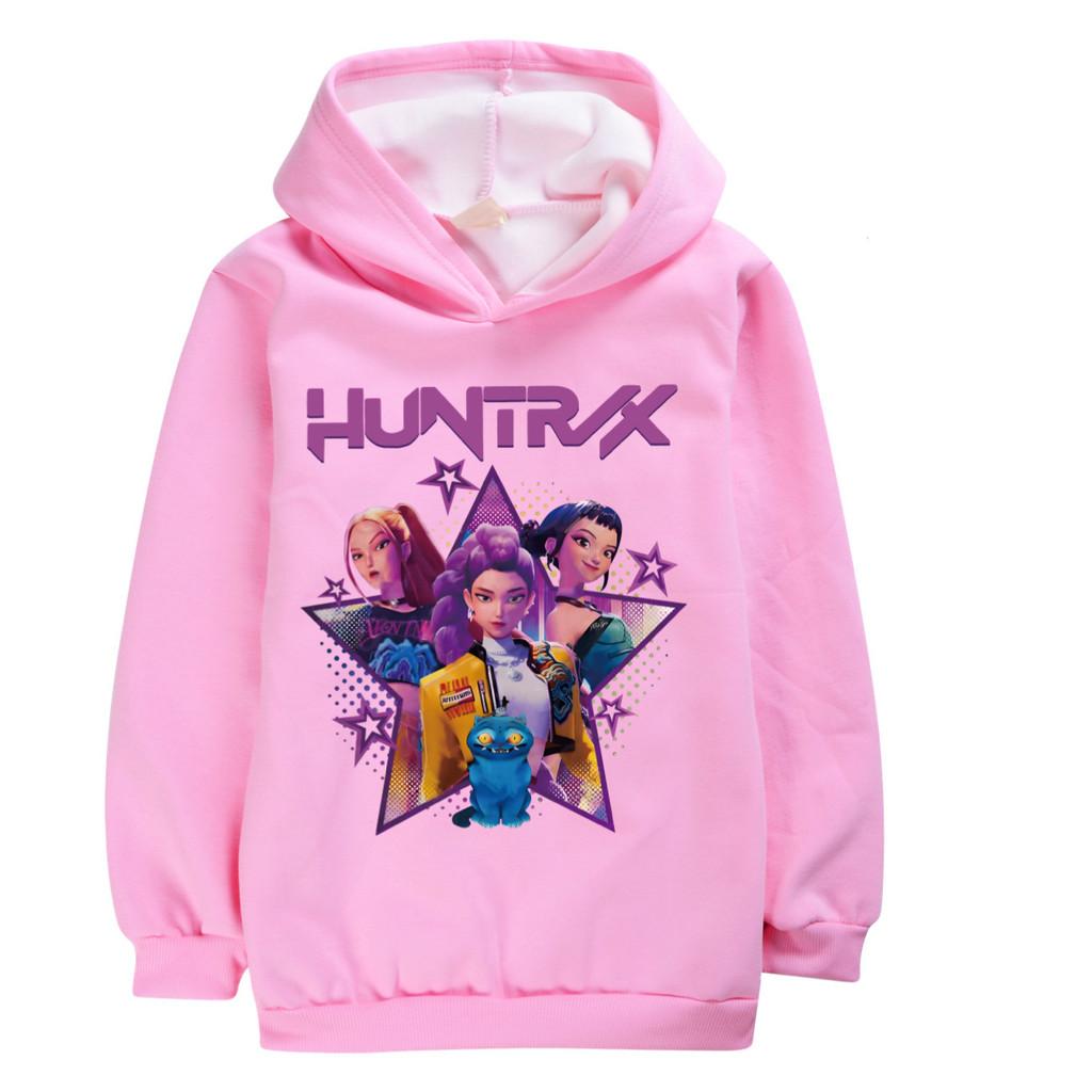 4840 Kids Girls Kpop Rumi Zoey Mira Derpy Print Casual Long Sleeves Velvet Warm Hoodie