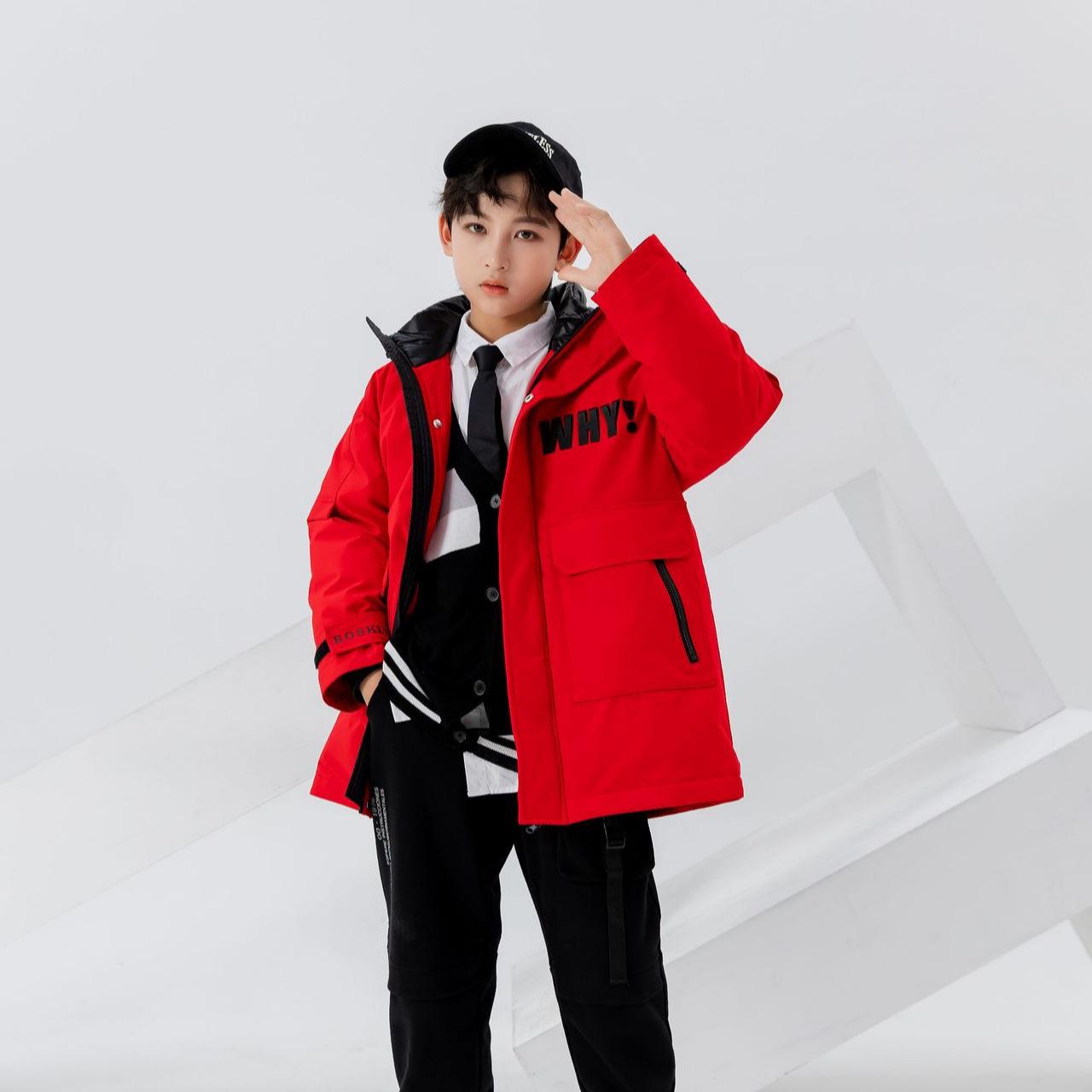 Zhili Boys Hooded Mid-Length Down Jacket - Warm & Versatile Urban Outdoor Wear 180cm красный