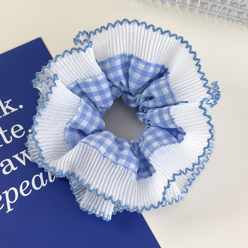 Blue Lattice Ruffles Hair Scrunchies Double Lace Headbands Womens Girls Sweet Romance Hair Rope Female Tie Rubber Band Headdress