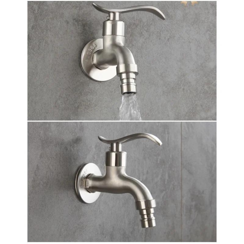 304 Stainless Steel Garden Faucet Wall Mounted Brushed Outdoor Fast Open Bibcock Garden Wash Basin Mop Faucet Torneira Parede