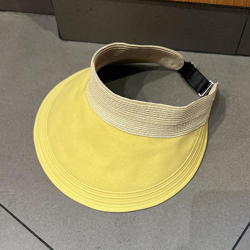New Summer for Women's Large Brim Empty Top Straw Hat Outdoor Foldable UV Protection Sunshade Hats Fashion Vacation Beach Cap