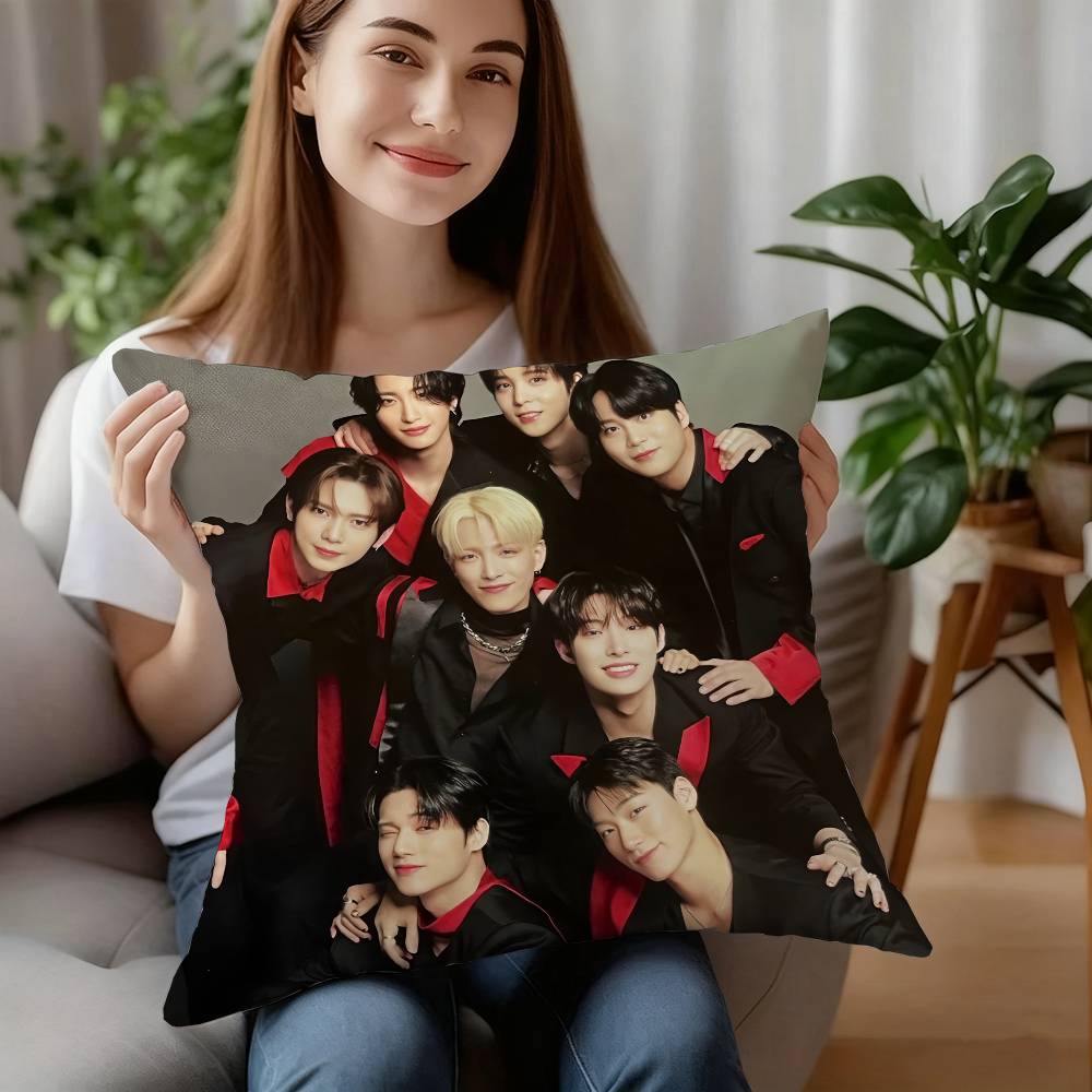 Kpop A-AteezS Pillow Case Short Plush Double-sided Print Square Throw Pillow Covers Sofa Home Cushion Decor