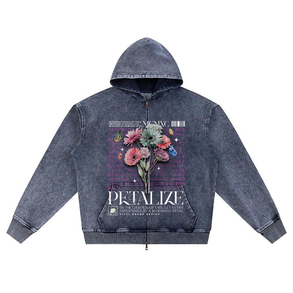

DTG print Knitted Denim Zip-Up Hoodie Petalize Brother Print Zipper Hoodies XL темно-синий