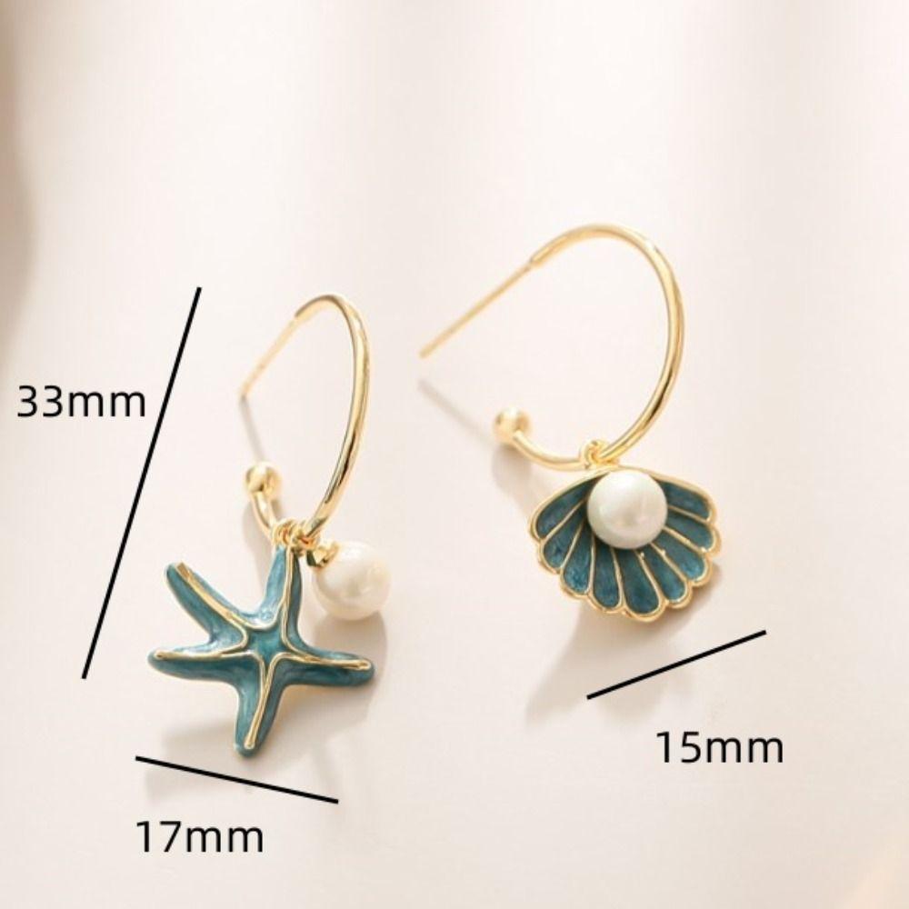 Blue Pearl  Earrings Zinc Zinc Alloy Dangle Earrings Drip Glaze Ear Accessories  Beach Party