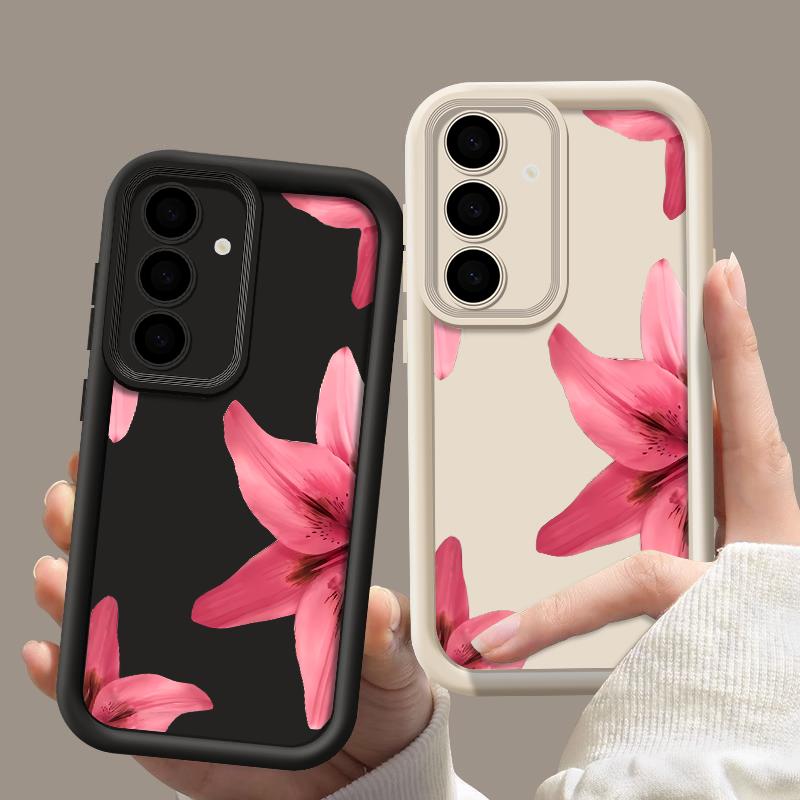 Flower Print Anti-Fall Cover For Samsung S25 Ultra S24 FE S23 S22 A56 A36 A16 A15 A55 A35 TPU Soft Matte Shockproof Phone Case