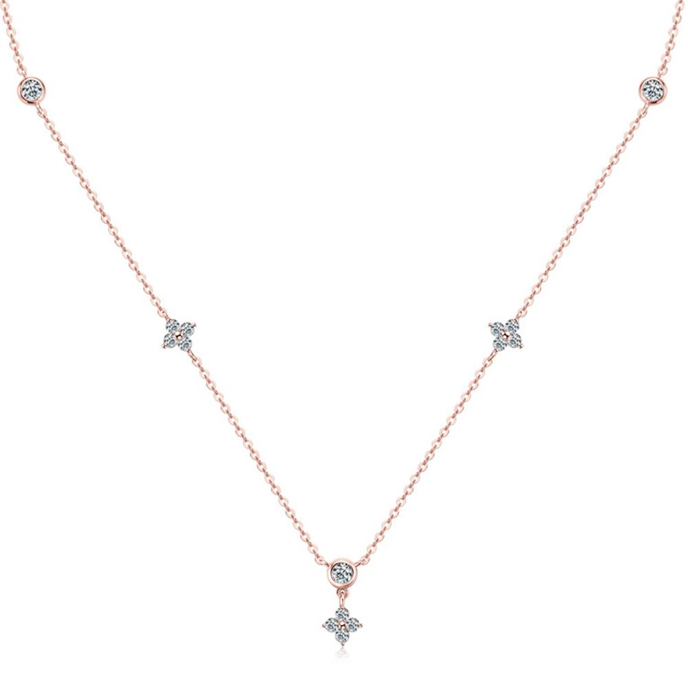 Rose Gold Four Leaf Clover Moissanite Necklace 925 Silver Plated 18k Yellow/White Gold Diamond Choker Chain for Women Jewelry