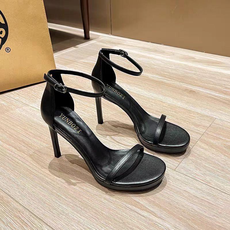 2025 women's new word with sexy versatile thin heel waterproof platform platform platform sandals women's summer Internet celebrity high heels