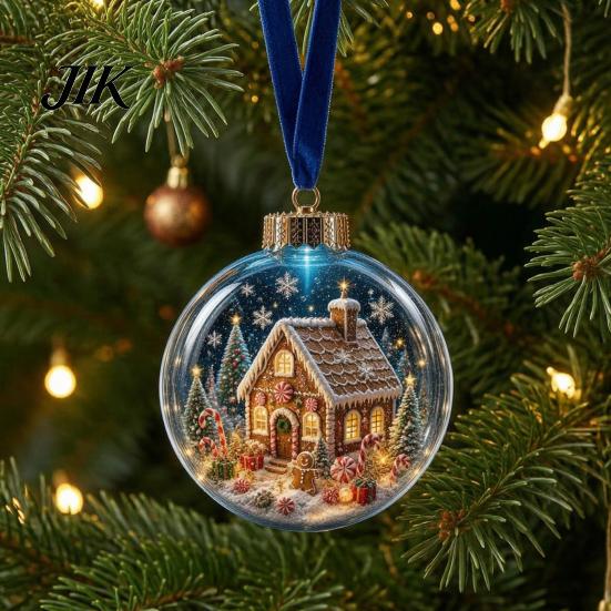 Christmas Party Hanging Trinkets 3D Faux Crystal Ball Ornaments with Warm LED Luminous Holiday Decorations Lights, Tree Pendant for Home Decor