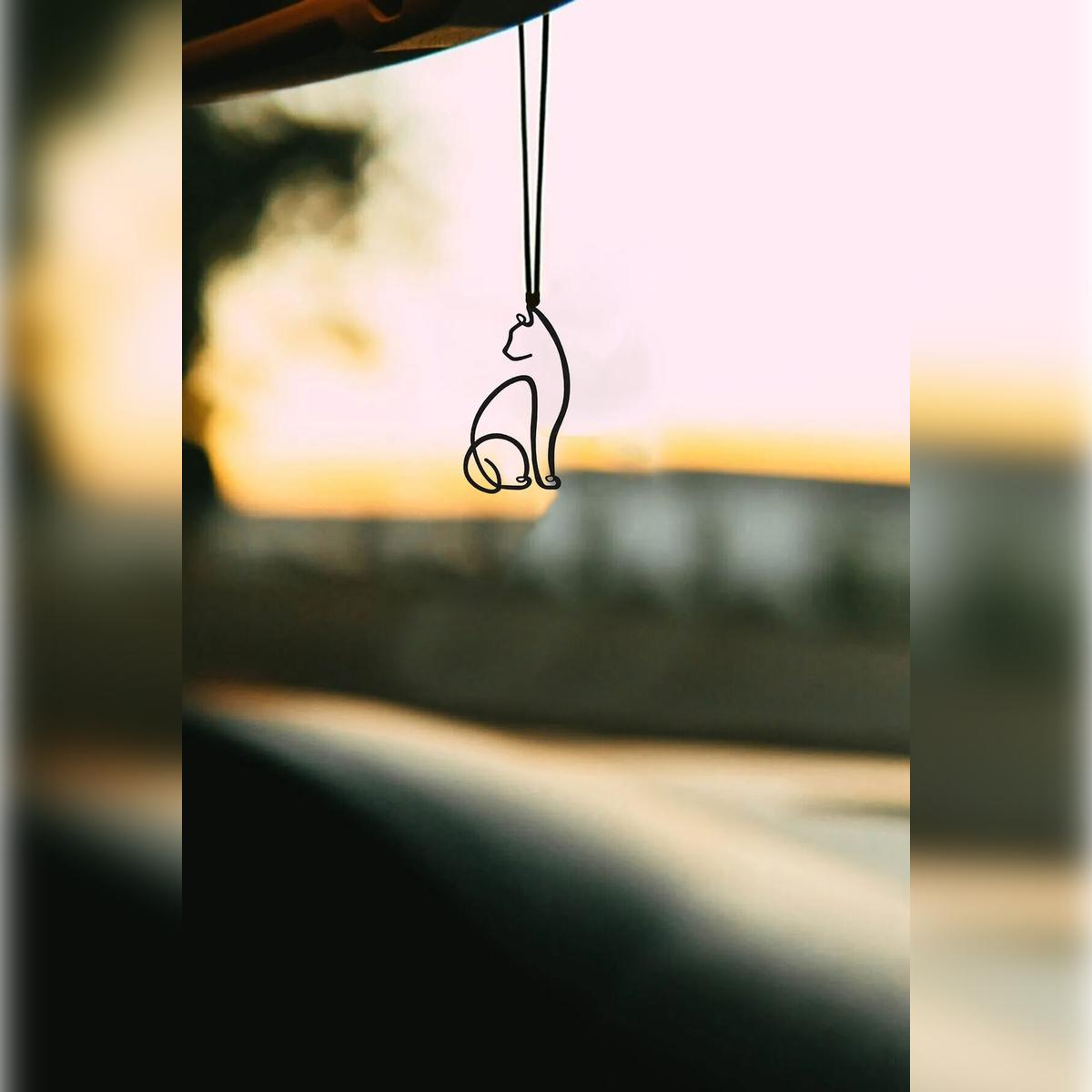 

Car Ornament, Metal Minimalist Cat, Rearview Mirror Ornament, Gift