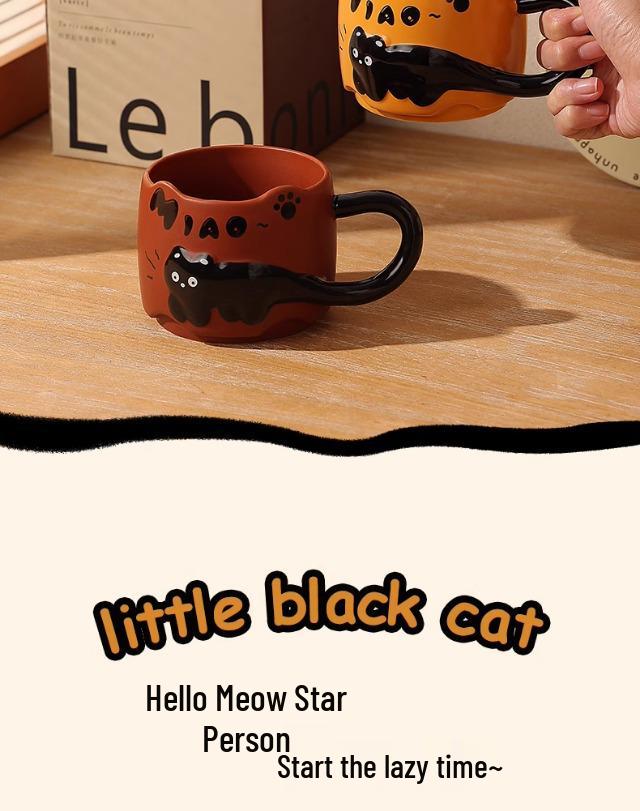 Kreatywny Czarny Kot Wytłaczany Kotek Układany Ceramiczny Kubek na Kawę, Wodę lub Mleko