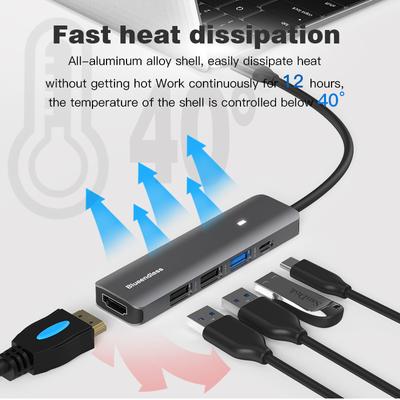 Kelių USB 3.0 prievadų 4k adapteris prie skirstytuvo 3 prievadų USB šakotuvas Usb-c įkrovimo tipas C skirtas Macbook USB šakotuvo nešiojamojo kompiuterio prijungimo stočiai