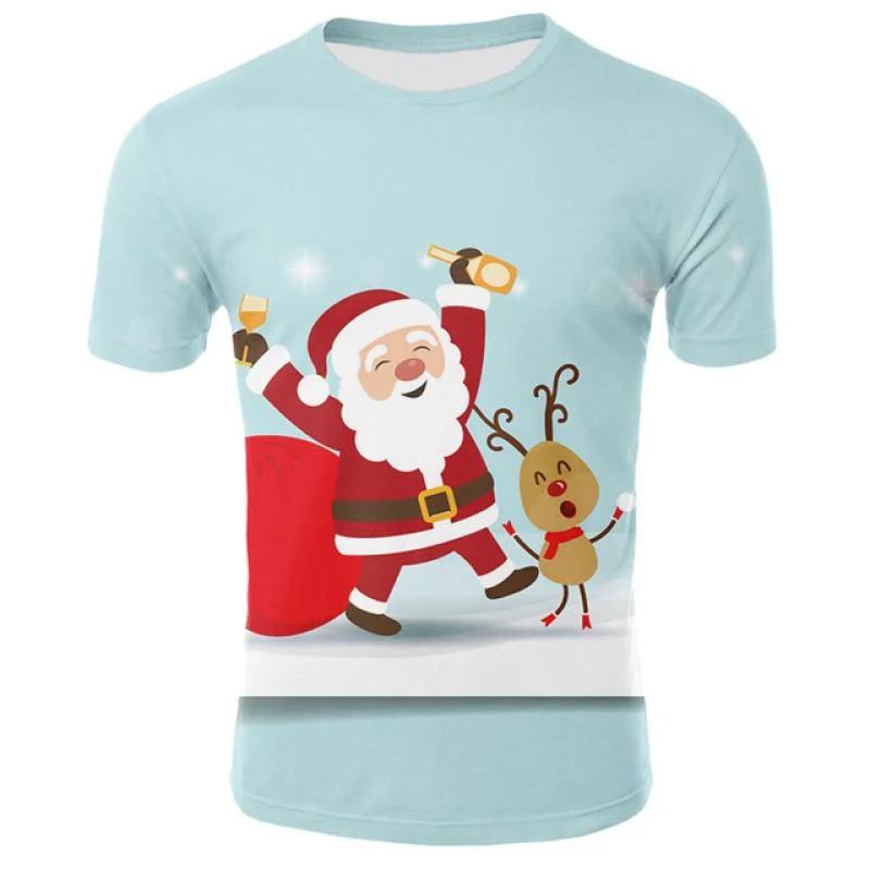 New Summer 3D Christmas Tree, Santa Claus Printed T-shirt, Snowman, Reindeer Pattern, Men's T-shirt, Children's Fun Short Sleeve Top