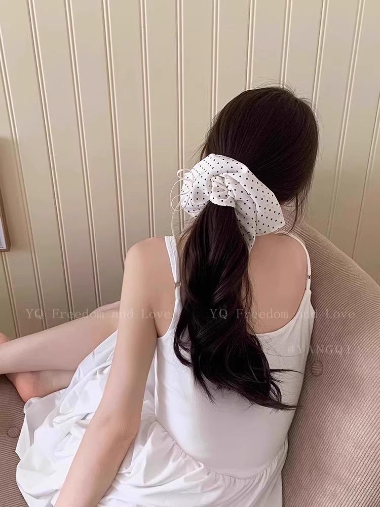 Korean Style Polka Dot Square Scarf Scrunchie - Women's High-End Hair Accessory and Headband