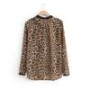 Women Leopard Print Long Sleeve Chiffon Loose Shirt Pockets Button Down Top