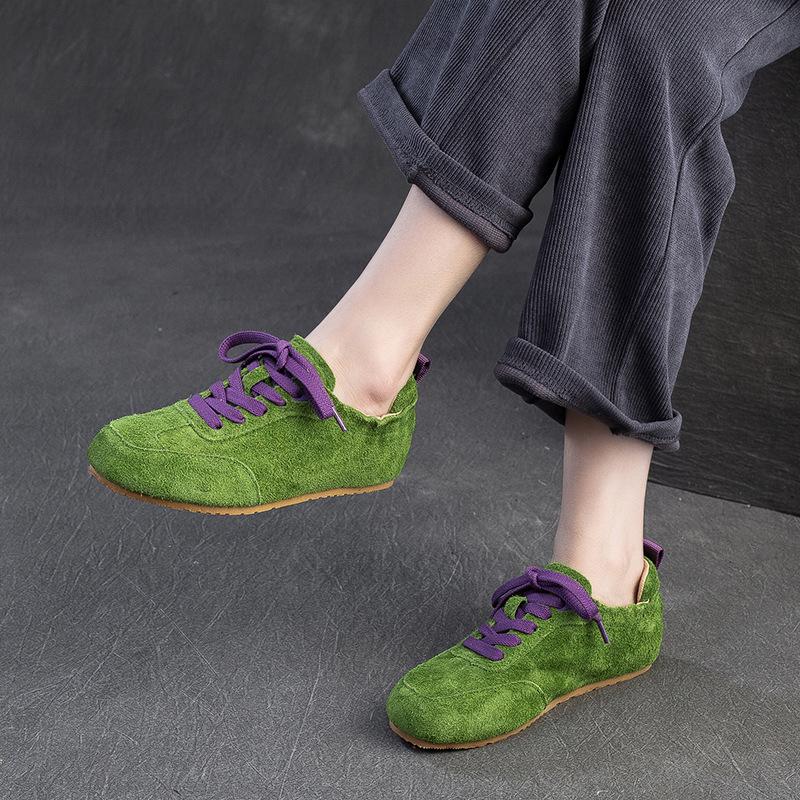 Spring Candy Color Comfortable Casual Trainer First Layer Cowhide Lace Up Women Shoes
