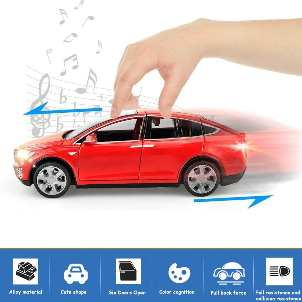 1:32 Scale Model X Alloy Diecast Toy Car, Pull Back Vehicle Door Opening with Sound and Light for Kids Adults Gift Collection