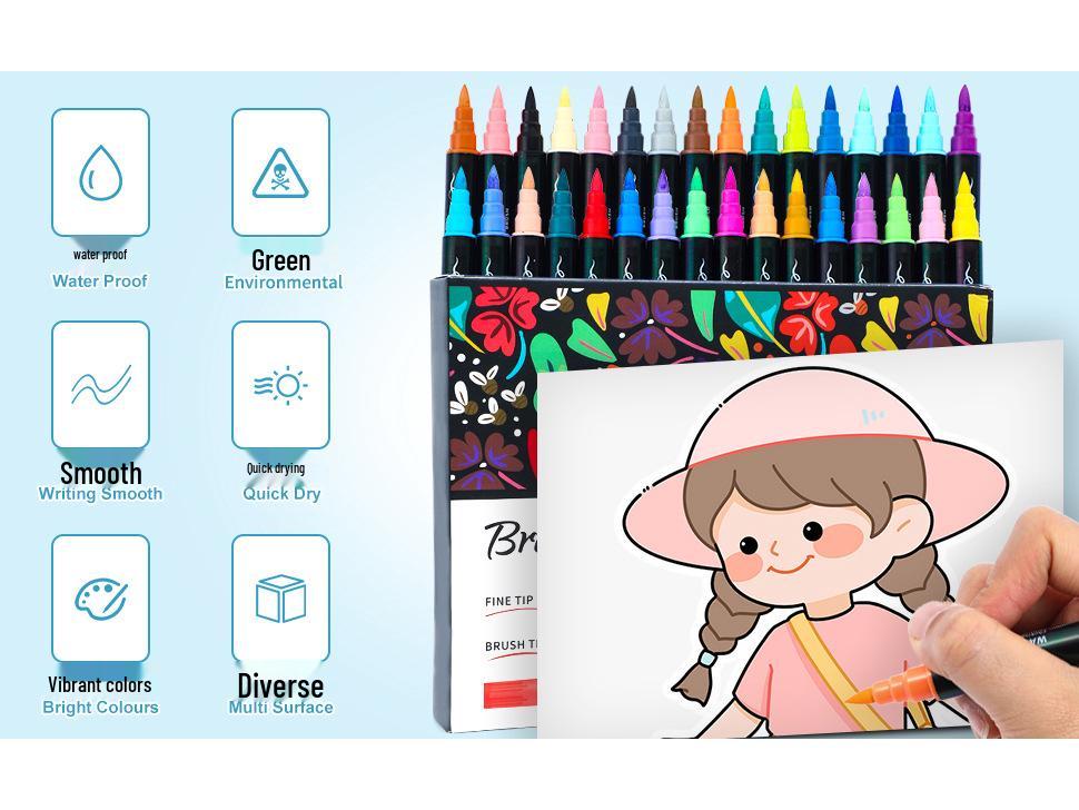 Double-headed Acrylic Marker Pens with Stackable Colors and Soft Brush Tips for Art Painting