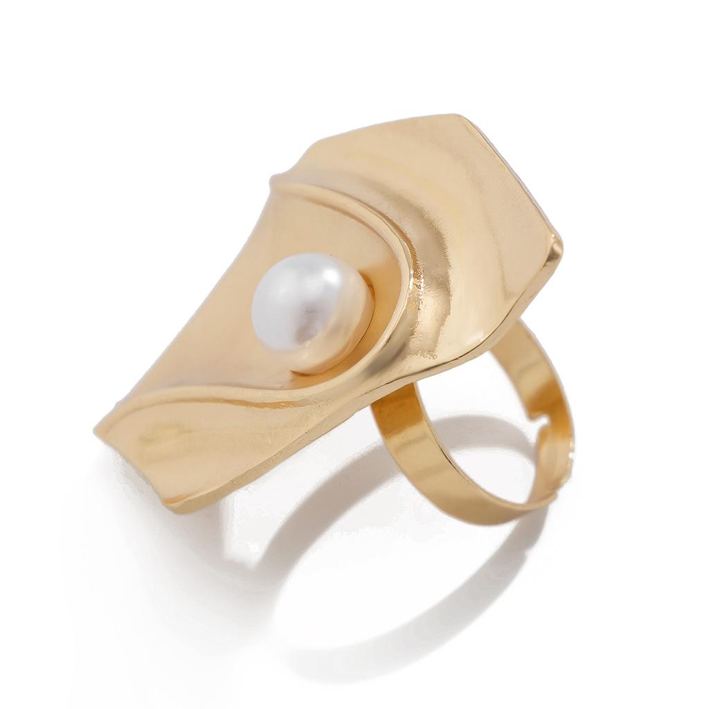 DIEZI Exaggerated Irregular Imitation Pearl Adjustable Rings For Women Men Fashion Gold Silver Color Metal Knuckle Joint Ring