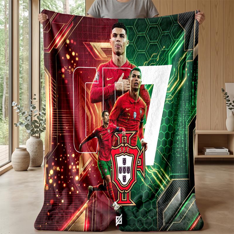 Portugal Football Printed Flannel Blanket Skin Friendly Warm Decorative Throw for Indoor Couch Bed Daily Use
